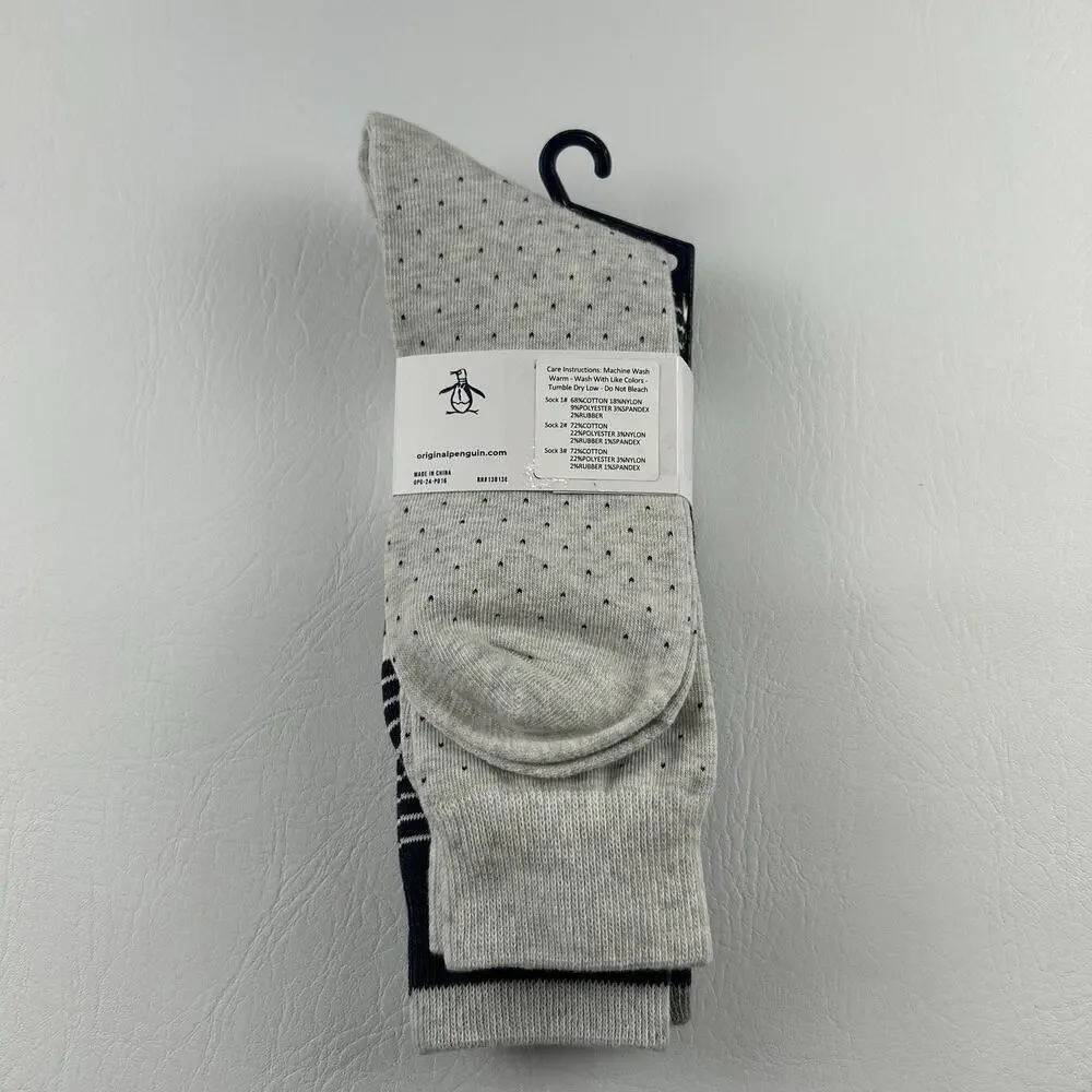 Original Penguin Men’s 3 Pack Crew Dress Socks Gray Blue Striped Size 8-13 NWT